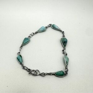 7" Larimar and silver tone metal, dainty bracelet!